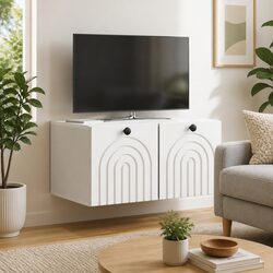 White Wall-Mounted TV Cabinet with Engineered Wood Design