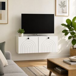 Wall-Mounted TV Cabinet with Storage in White