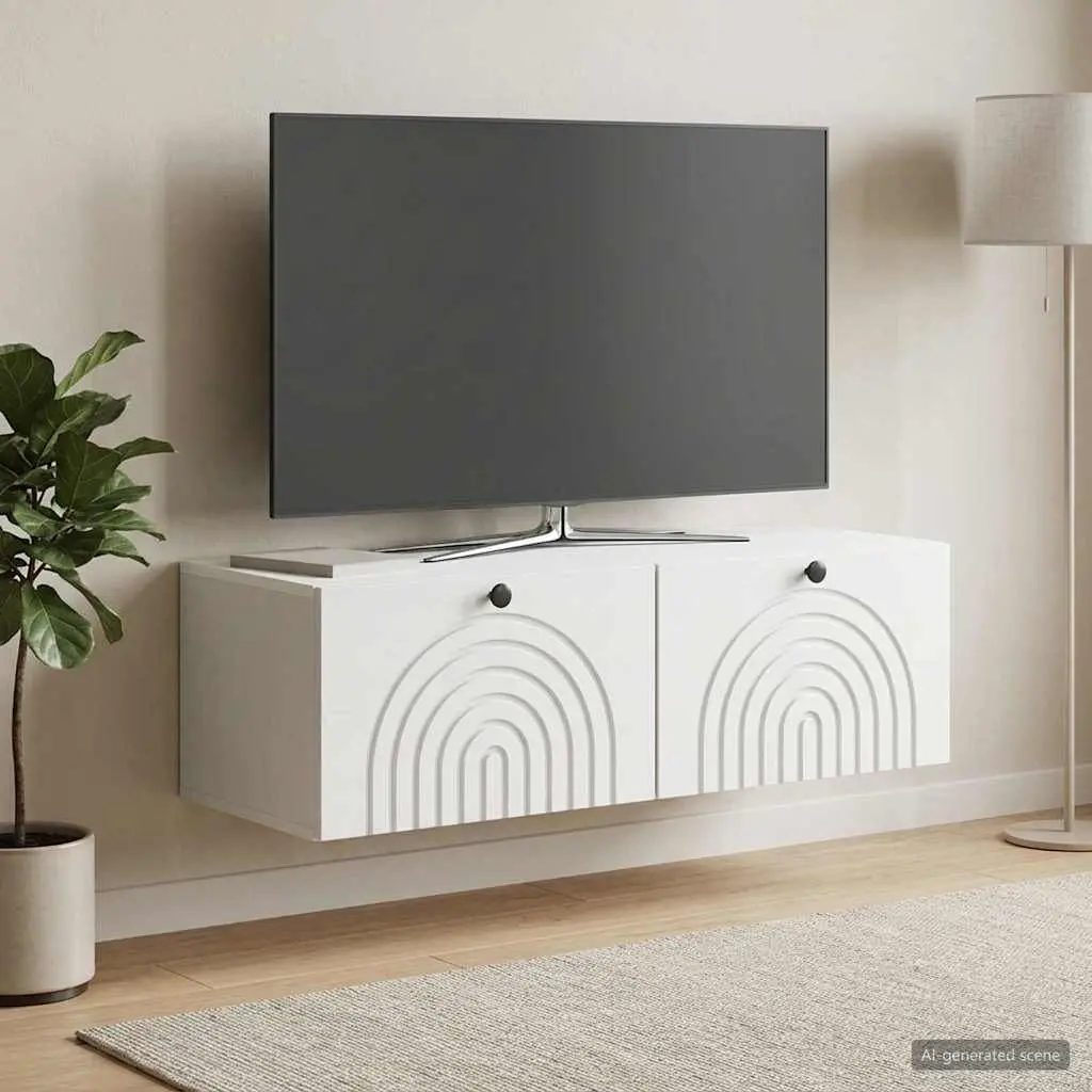 Wall-Mounted TV Cabinet Space-Saving 99 x 41 x 30 cm White Engineered Wood Storage Unit