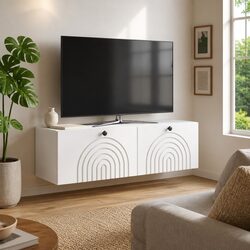 Wall-Mounted TV Cabinet in White Engineered Wood