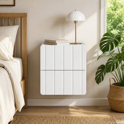 Wall-Mounted Bedside Cabinet with Storage Drawer in White