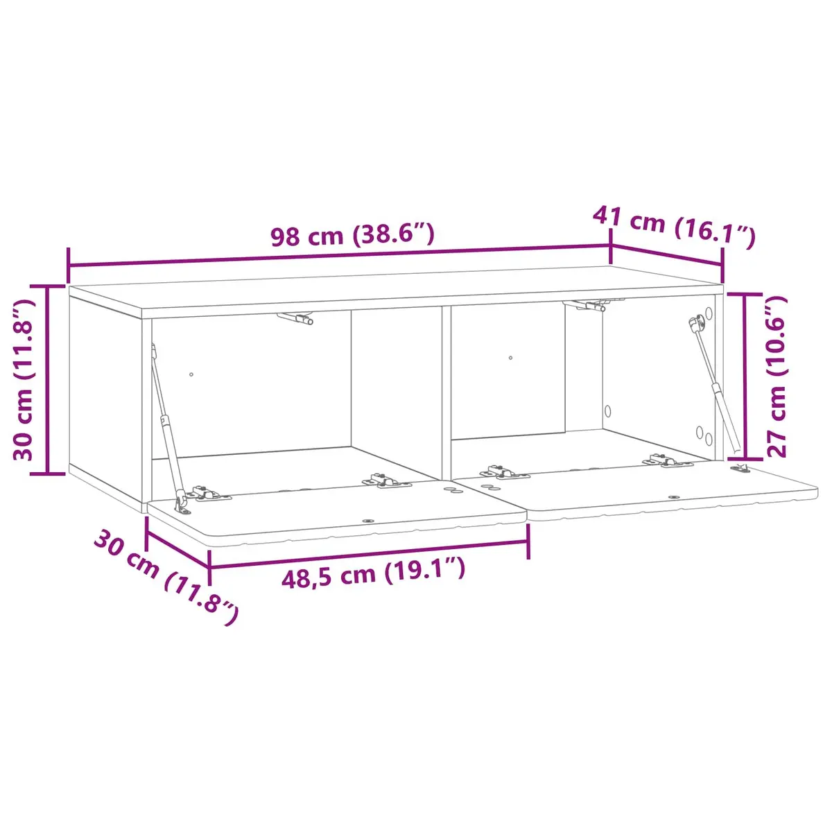 Wall-Mounted TV Cabinet Space-Saving 98x41x30cm White Modern Storage Unit