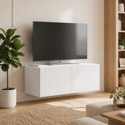 White Wall-Mounted TV Cabinet: Engineered Wood & Clean Design