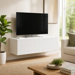 White Wall-Mounted TV Cabinet with Storage Features