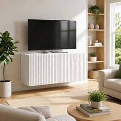 Modern Wall-Mounted TV Cabinet in White - 59.5 x 31 x 30 cm
