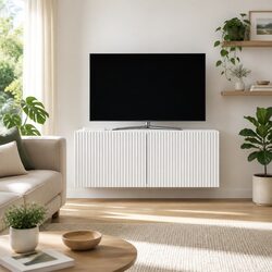 Functional White Wall-Mounted TV Cabinet for Electronics