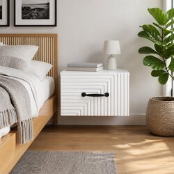 Wall-Mounted Bedside Cabinet in White with Drawer