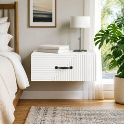 Wall-Mounted Bedside Cabinet in White with Drawers