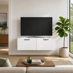 Wall-Mounted TV Cabinet in White with Engineered Wood