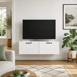 White Wall-Mounted TV Cabinet with Storage Solutions