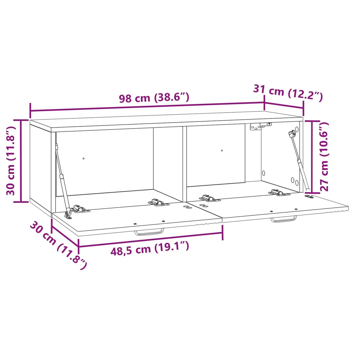 Wall-Mounted Storage Unit White Modern TV Cabinet 98cm x 31cm x 30cm