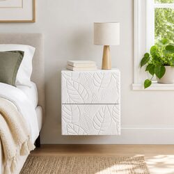 Wall-Mounted Bedside Cabinet in White with Storage Drawers