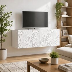Wall-Mounted TV Cabinet: White Engineered Wood Design