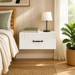 Wall-Mounted White Nightstand with Storage Drawer