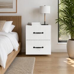 Modern White Wall-Mounted Bedside Cabinet, 34.5 x 33 x 40 cm
