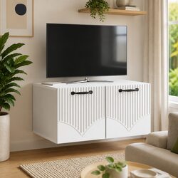 White Wall-Mounted TV Cabinet with Efficient Storage Design