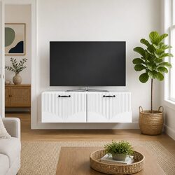 Wall-Mounted TV Cabinet in White - Modern Media Unit