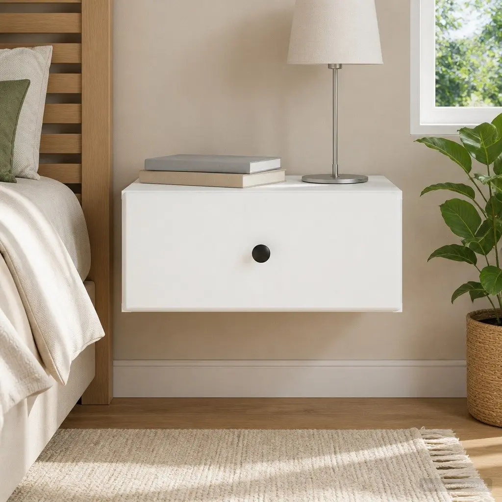 Wall-Mounted Bedside Cabinet Modern Compact White Drawer Shelf