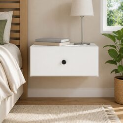 Wall-Mounted White Bedside Cabinet with Drawer and Shelf
