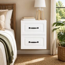 Wall-Mounted Bedside Cabinet in White with Sliding Doors