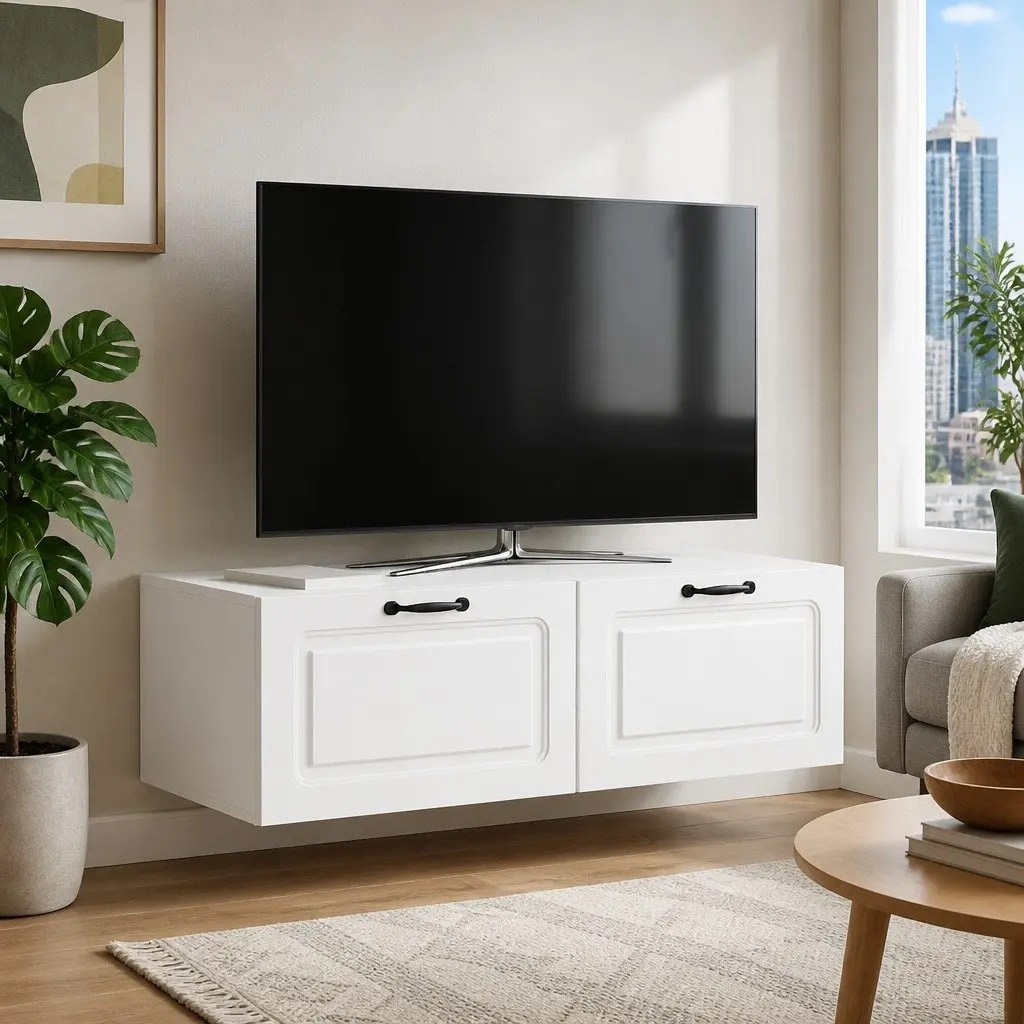 TV Cabinet Wall-Mounted Space-Saving 98 x 41 x 30 cm White Engineered Wood