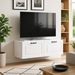 Compact White Wall-Mounted TV Cabinet for Storage