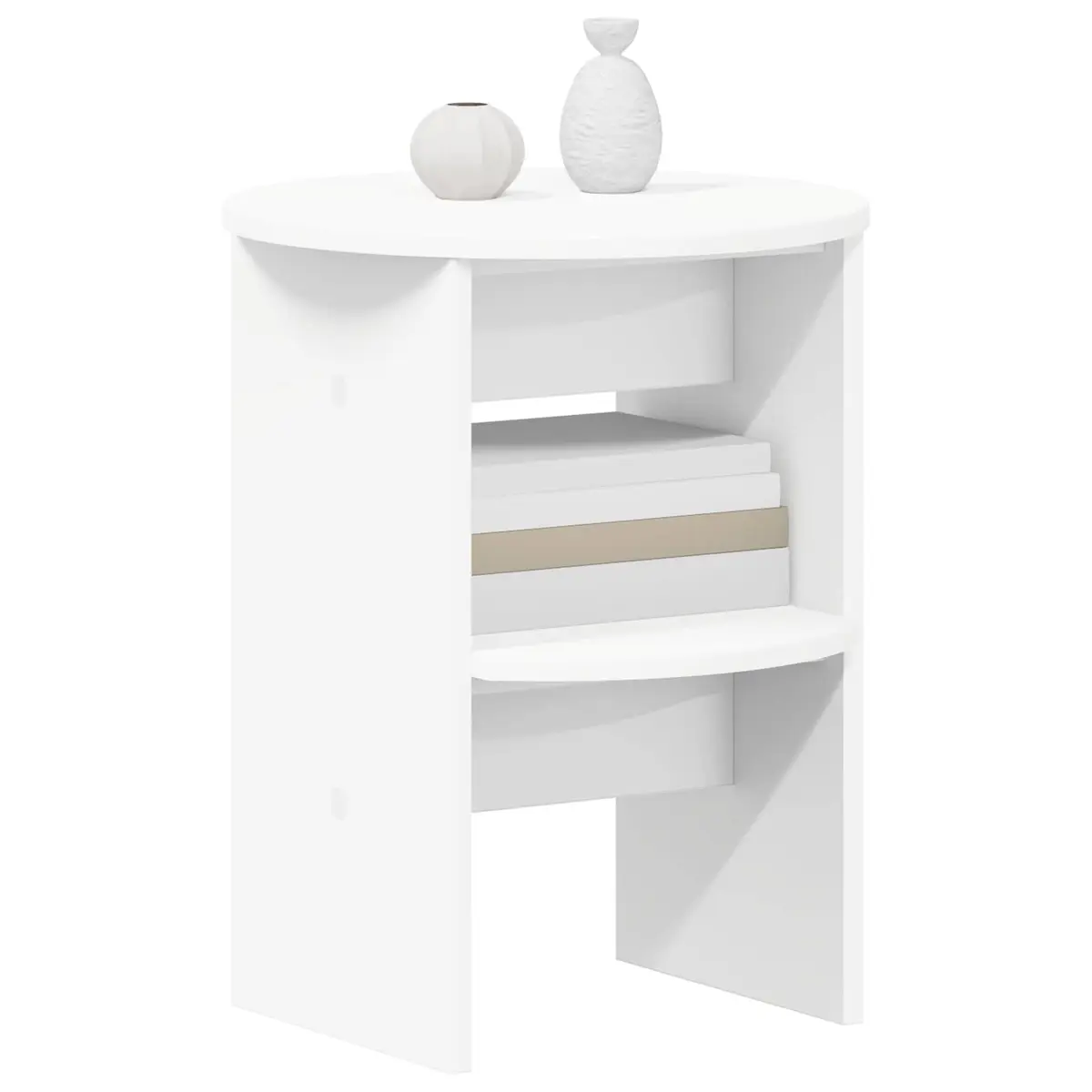 Side Cabinet Modern Storage Furniture Compact Cylindrical 2 Piece White