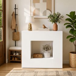 Functional Console Table with Open Shelves and Drawers
