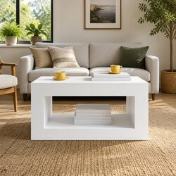 White Coffee Table with Spacious Surface and Sturdy Build