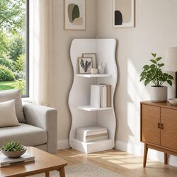 Corner Shelf Unit White 34x33x102cm Wave Form Design