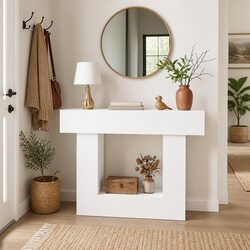 Modern White Console Table with Open Storage Solutions