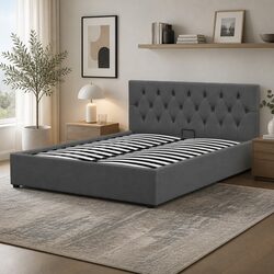 Gas Lift King Bed Frame with Tufted Headboard