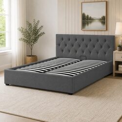 Gas Lift Storage Bed Frame with Tufted Headboard