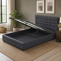 Stylish King Gas Lift Bed Frame with Upholstered Headboard