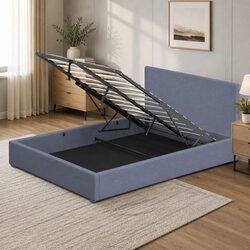 Double Storage Gas Lift Bed Frame with Integrated Headboard
