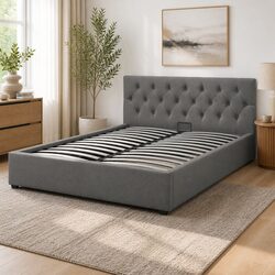 Gas Lift Storage Bed Frame King Single with Tufted Headboard