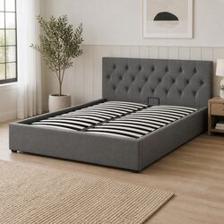 Gas Lift Queen Bed Frame with Tufted Headboard and Storage