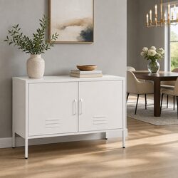 White Metal Storage Cabinet Buffet Sideboard for Dining