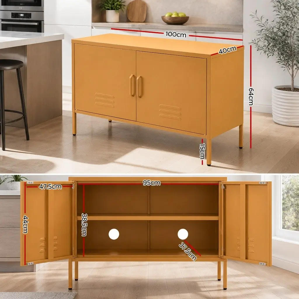 Metal Buffet Sideboard Cabinet Yellow Storage Dining Furniture Modern Design