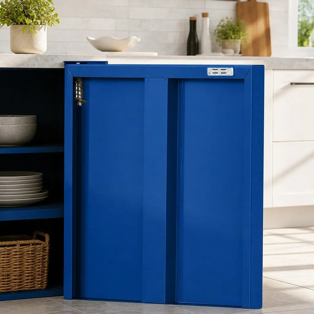 Metal Buffet Sideboard Cabinet Spacious Storage Adjustable Shelves Blue