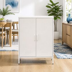 White Metal Buffet Sideboard Cabinet with Adjustable Shelves
