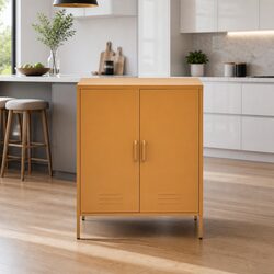 Metal Buffet Sideboard with Adjustable Shelves in Yellow