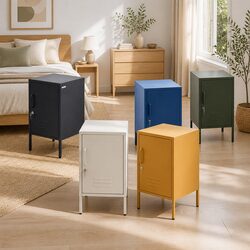 Black Metal Bedside Storage Locker with Adjustable Shelf