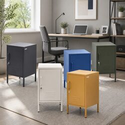 Metal Bedside Table with Adjustable Shelf in White