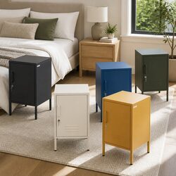 Adjustable Shelf Metal Bedside Cabinet in Yellow