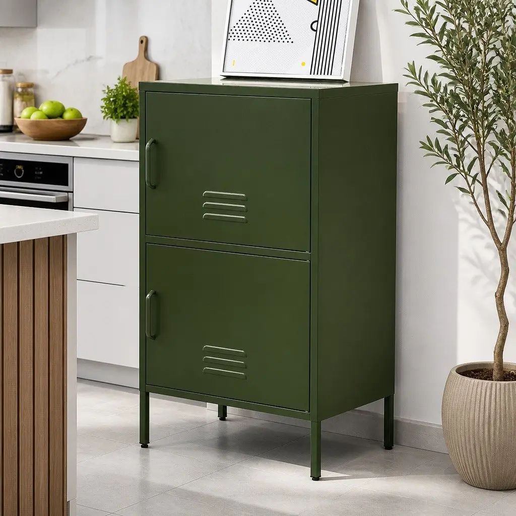 Buffet Sideboard Cabinet Storage Adjustable Shelves Green Metal 60cm W x 40cm D x 101.5cm H