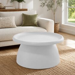 71CM White Round Coffee Table with Stable Pedestal Base