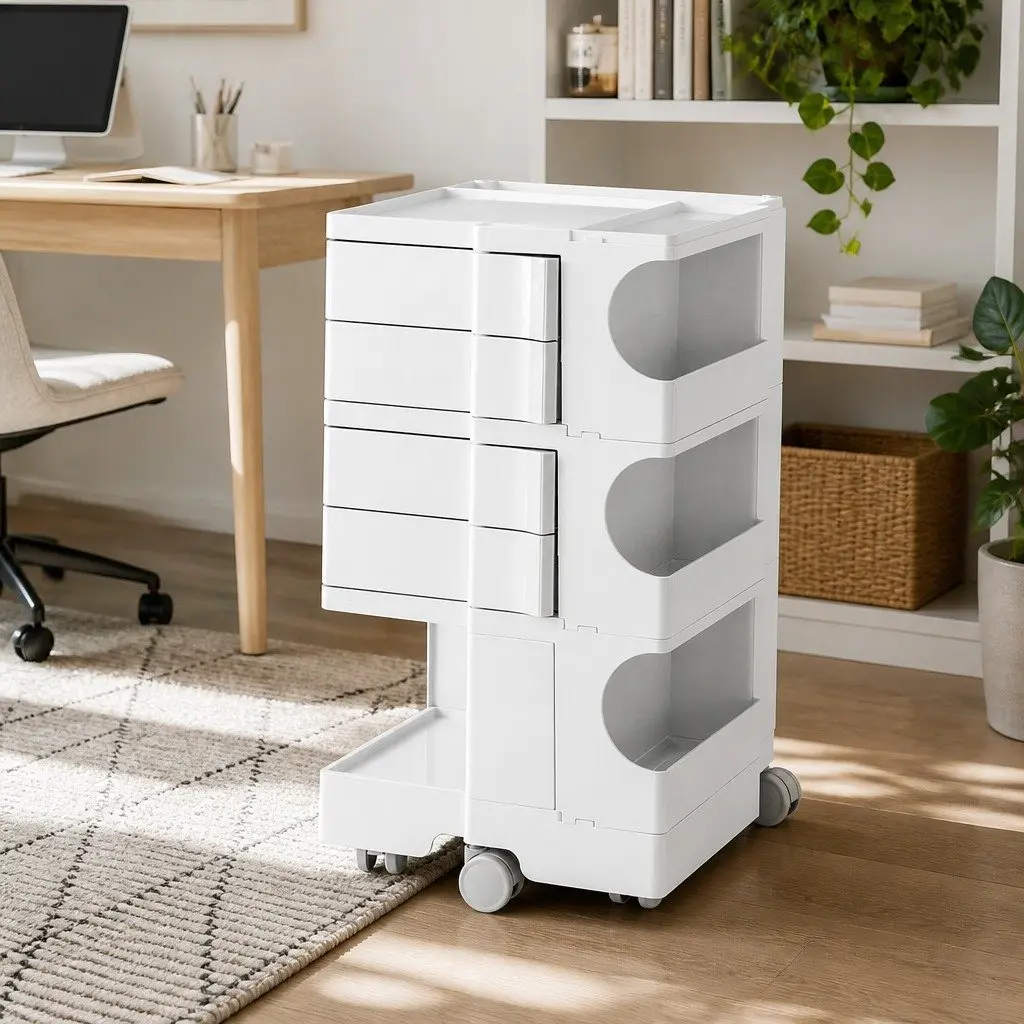 Storage Trolley Compact Fold-Out Shelves White Organizer