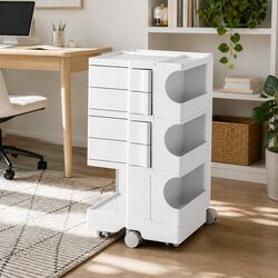 Fold-Out Shelf Storage Trolley in White with Castor Wheels