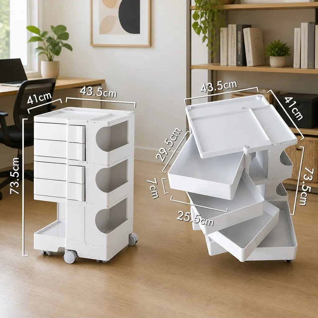 Storage Trolley Compact Fold-Out Shelves White Organizer
